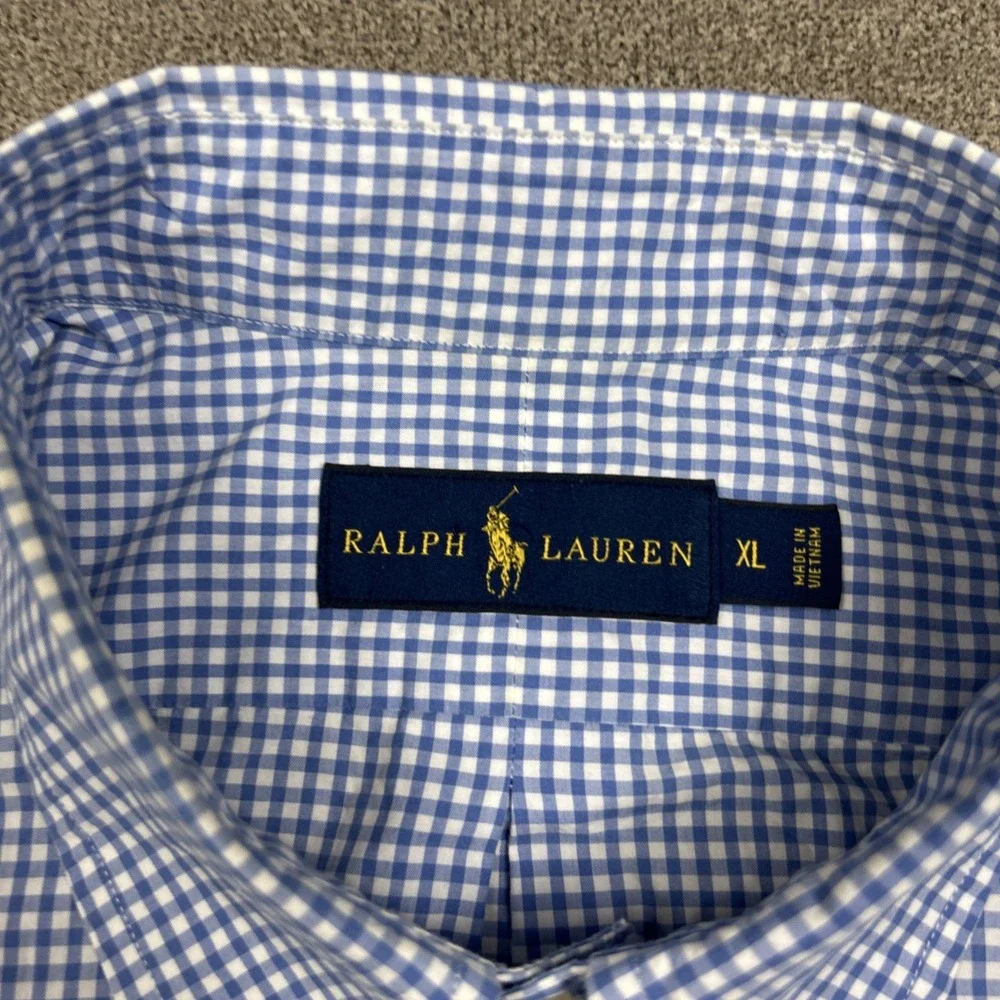 Ralph Lauren Mens Shirt XL Button Down Blue White Gingham Picnic Check Casual